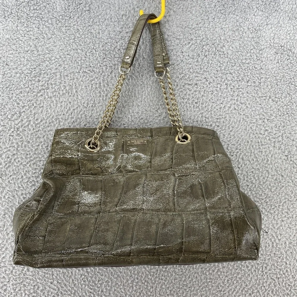Kate Spade New York‎ Shoulder Bag Womens Green Croc Embossed Patent Chain Tote